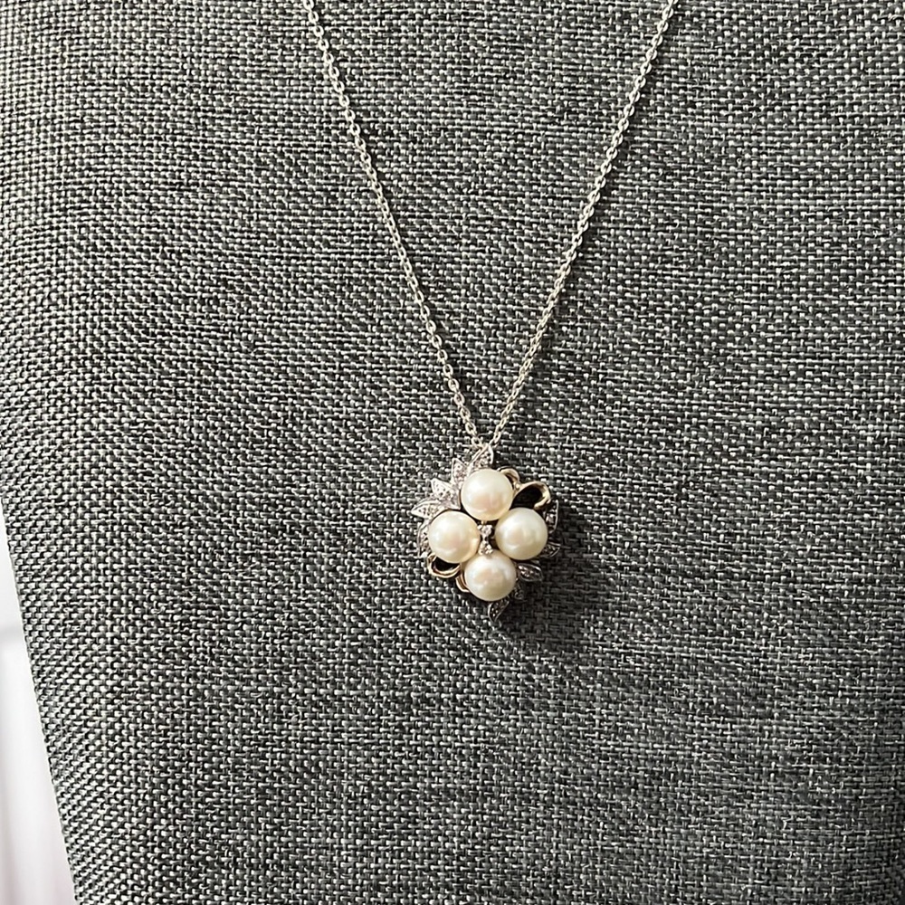 .925 diamond and pearl necklace with 14k gold accents - Picture 4 of 6